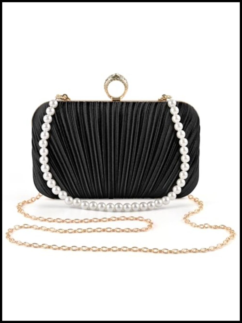 Women's Pleated Satin Evening Clutch with Detachable Chain Shoulder Strap